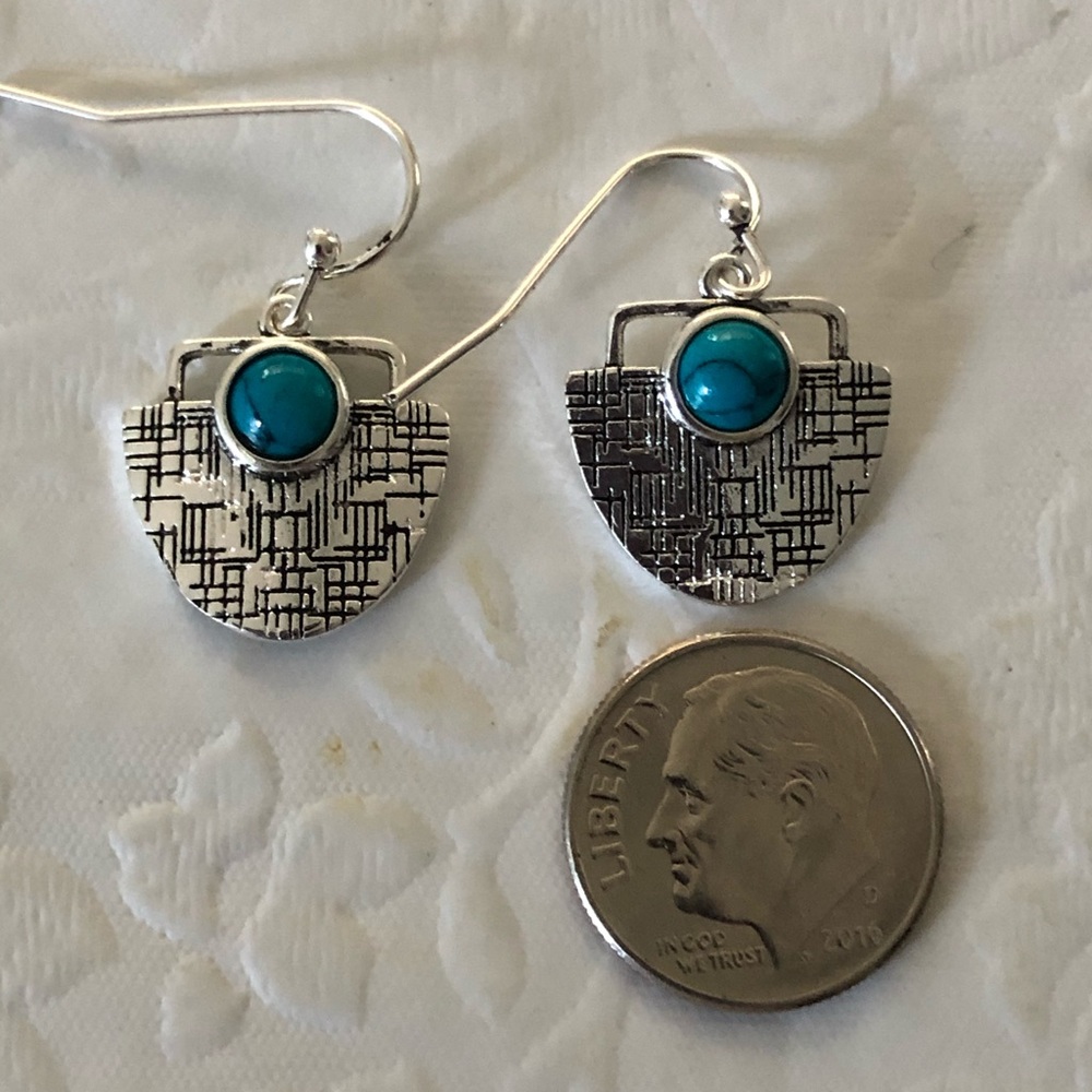 Silver Boho Style 1/2 Circle Turquoise Earrings - Picture 3 of 3